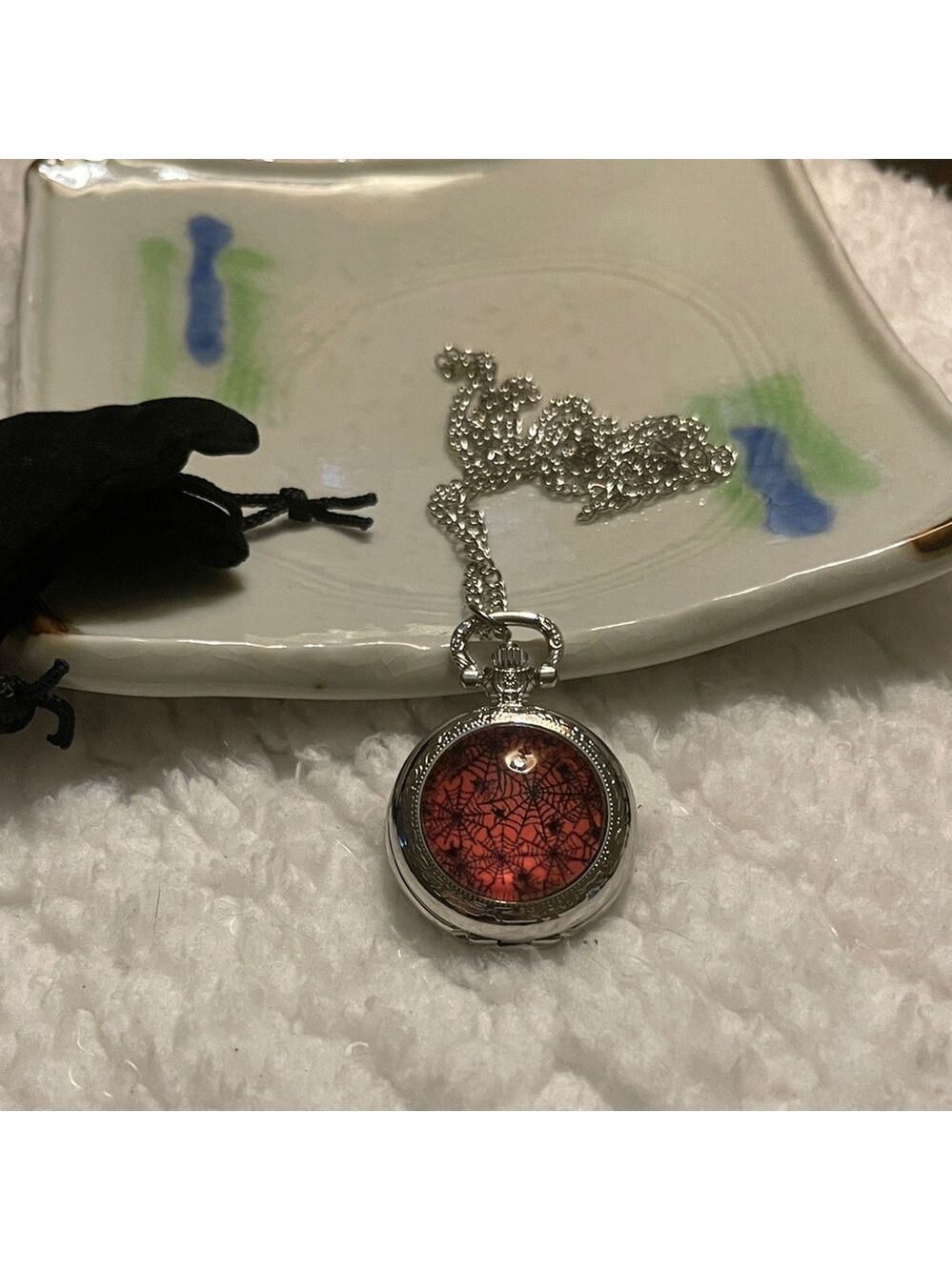 Intricate Silver watch Necklace with detailed Pendant